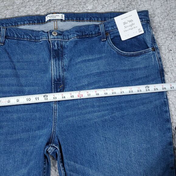 Abercrombie 90s Straight Ultra High Rise Jeans Blue Ripped Distressed Size 24 37 - Picture 10 of 11